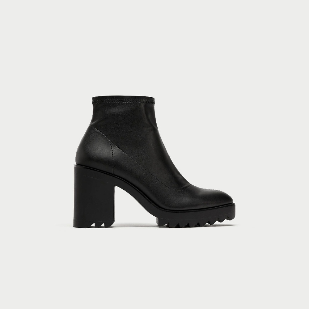 Zara Black Faux Leather Platform Sock Booties Sz 5